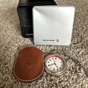 Victorinox Swiss Army Pocket Watch With Leather Case & Original Box